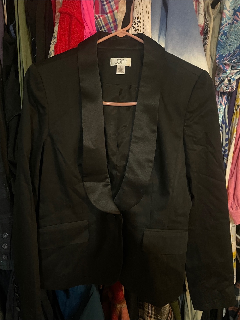 LOFT Black Satin Collar Blazer